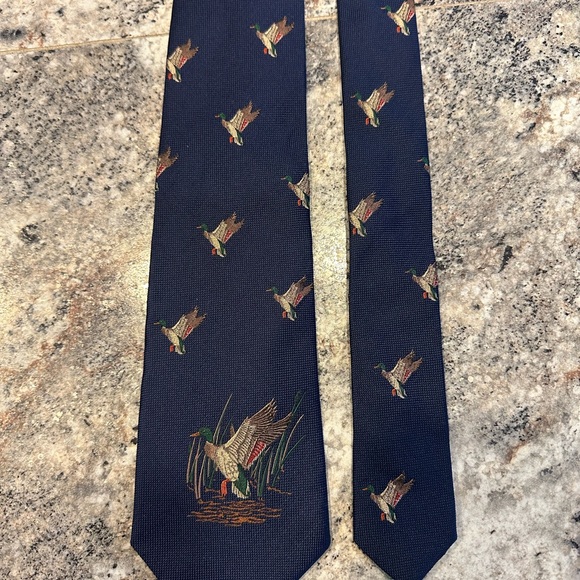 Polo Ralph Lauren VTG Silk Tie Blue Duck Handmade in Italy